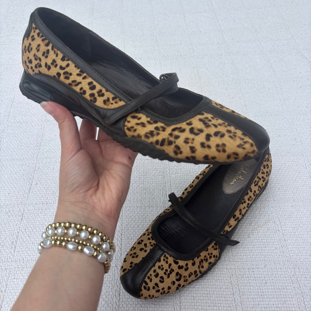 Women's 9B Y2K COLE HAAN Nike Air Leopard Pony Hair Chunky Sporty Mary Janes